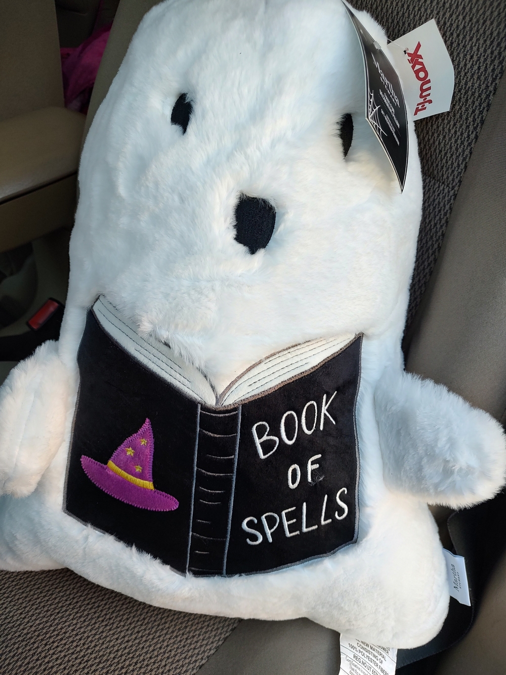 White 'Book of Spells' Reading Ghost Pillow